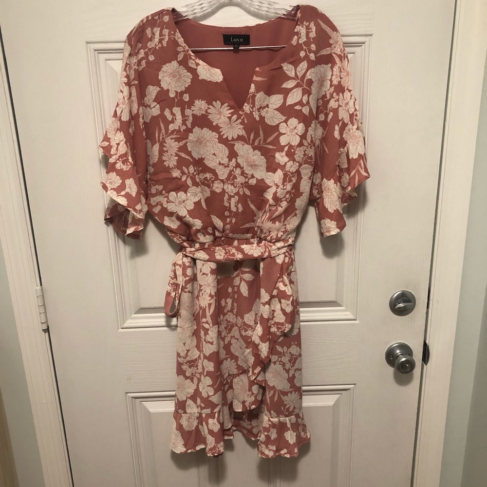 Pink Lux dress with flowers and ruffles